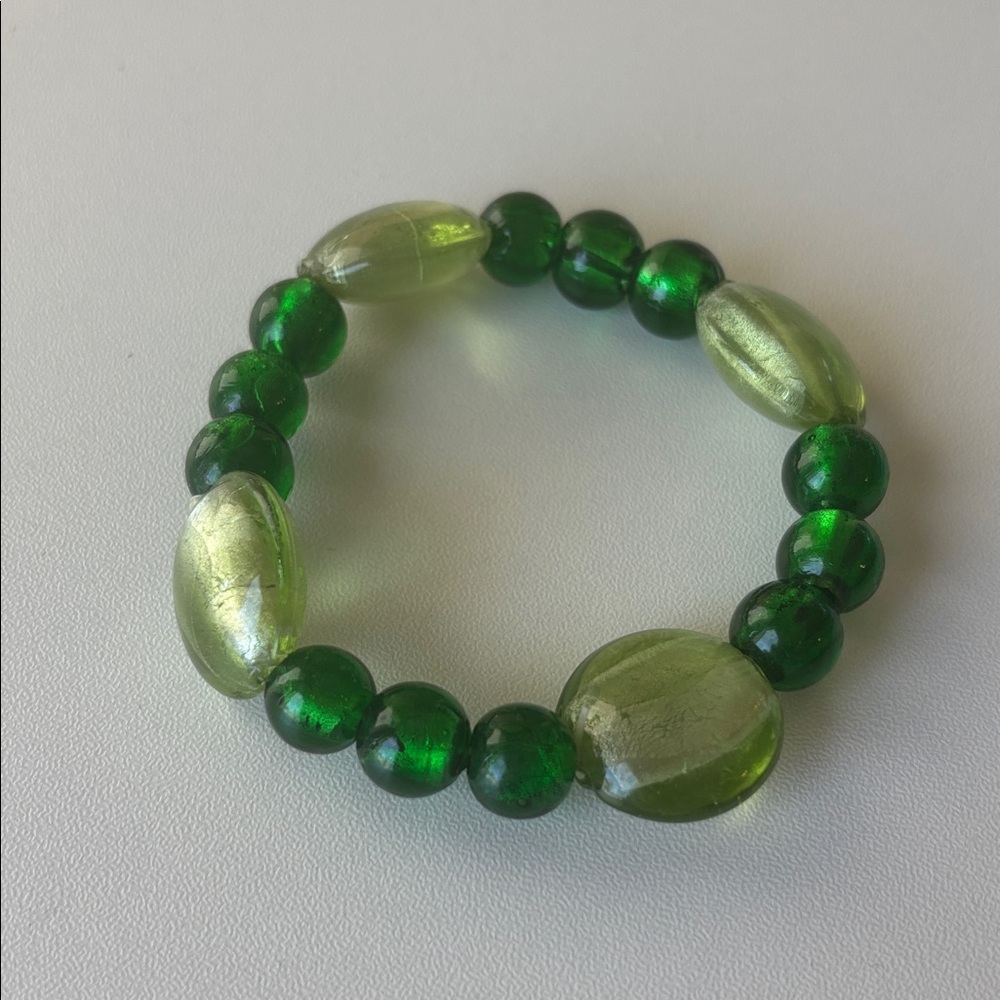 Green Glass Bead Stretch Bracelet